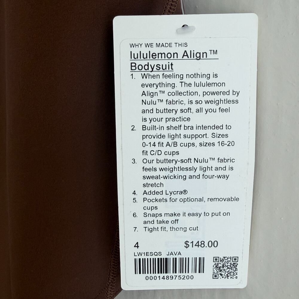 Lululemon Align Bodysuit Womens 4 Brown Java Thong Tank Top Nulu Minimalist NEW - Picture 6 of 6